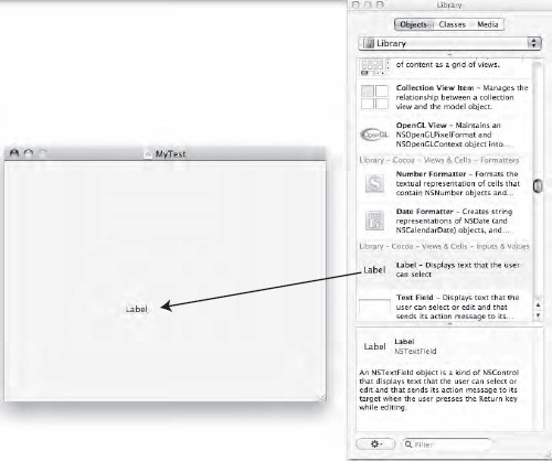 Dragging a Label object places it on your program's user interface.