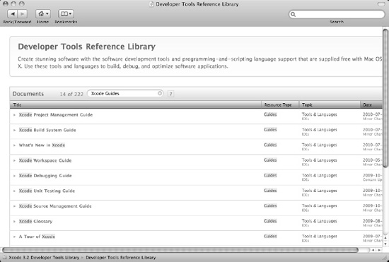 The Developer Tools Reference Library window