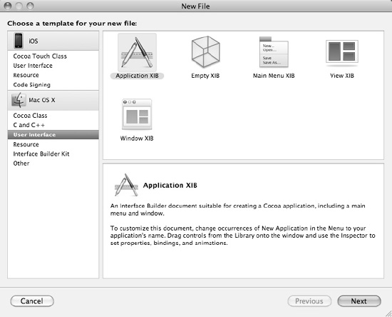 The template dialog box lets you choose the type of user interface file to create.