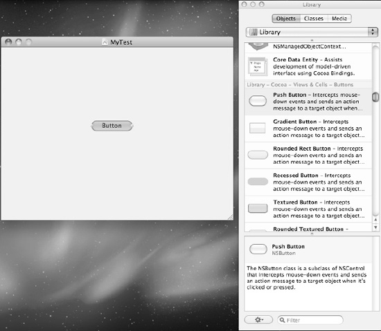 Drag and drop user interface objects over the window to design a user interface.