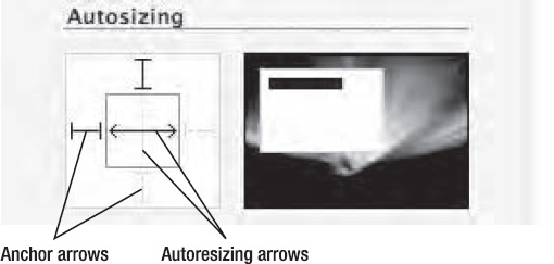 The Autoresizing box lets you define how an object anchors or autoresizes.