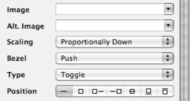 The Image, Alt. Image, Position, and Scaling options for displaying graphic images on a button.