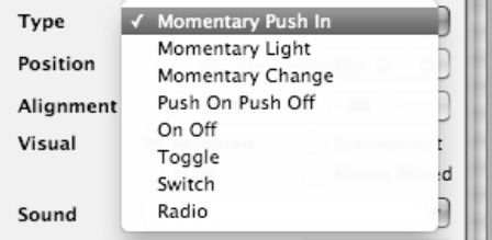 The Type pop-up menu lets you change how a button appears when the user clicks it.