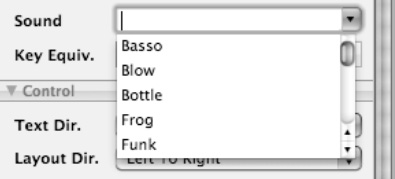 The Sound pop-up menu lets you choose from a variety of sound effects.