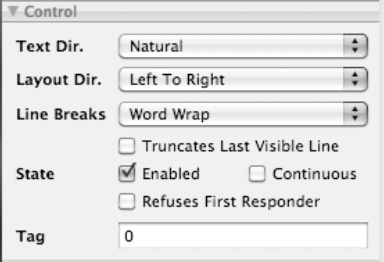 The Tag field appears under the Control category in the Attributes Inspector window.