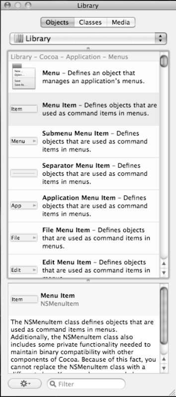 The Menu Item object lets you add new items to a pop-up button's menu.