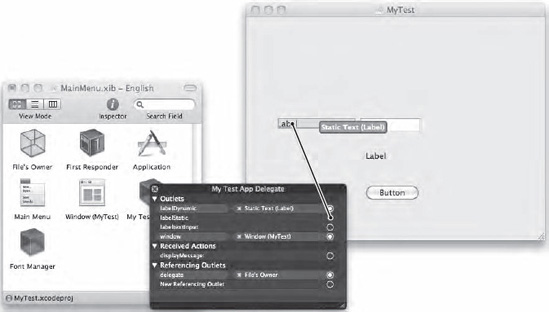 Dragging and dropping connects the labelStatic IBOutlet to your label on the user interface.