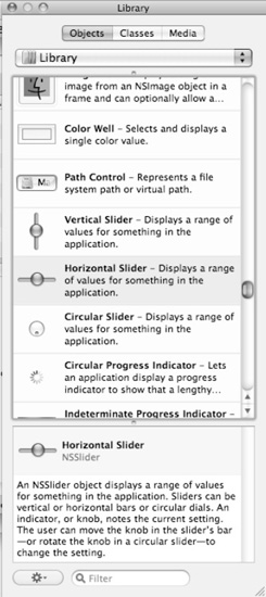 The three types of sliders in the Object Library