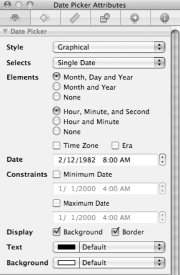 The properties you can modify for a date picker