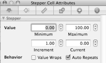 Defining the behavior of a stepper in the Attributes Inspector window