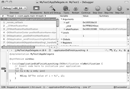 Xcode highlights your code to show you which line is currently active.