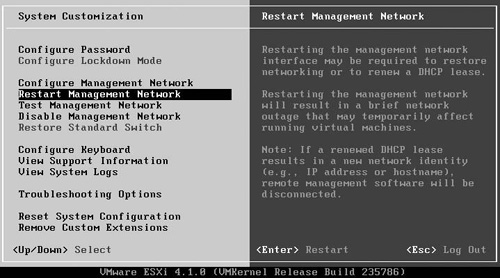 The ESXi DCUI for console administration.