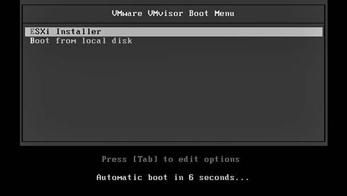 The VMware VMvisor boot menu.