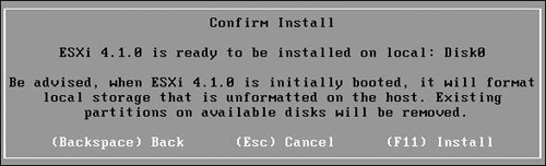 The Confirm Install screen.
