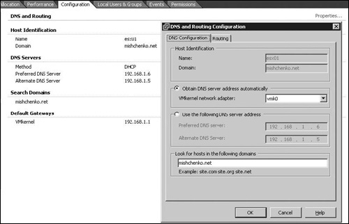 Setting VMkernel IP address and hostname options.