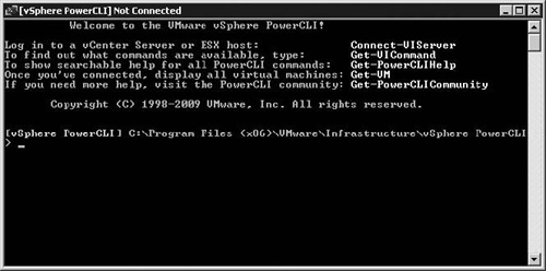 The PowerCLI welcome screen.