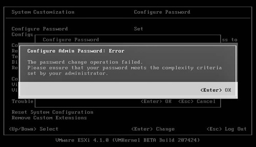 Root password complexity error.