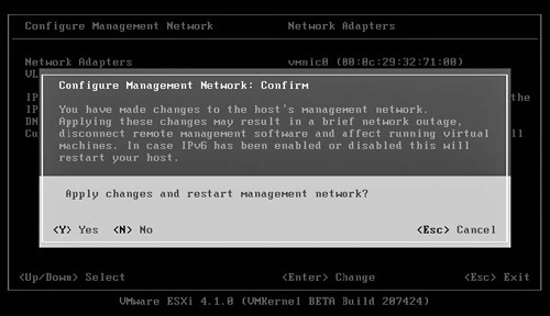 Confirming a restart of the management network.