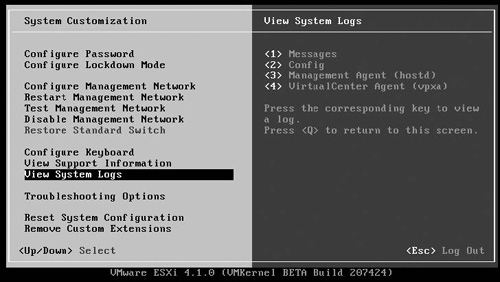 Viewing system logs in the DCUI.