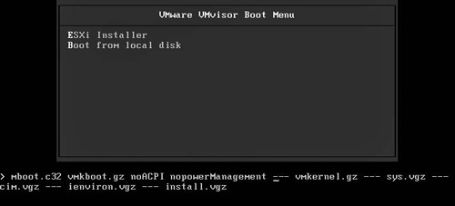 VMkernel options added on the VMware VMvisor Boot Menu.