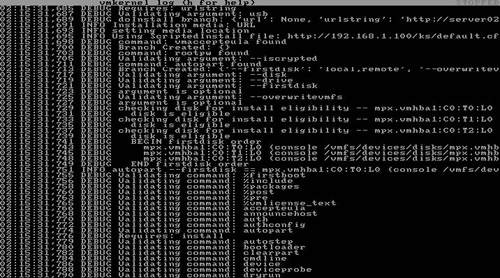 Accessing the VMkernel log file during an installation.