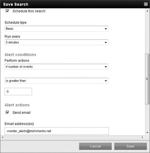 Scheduling an alert in Splunk based on a specific event.