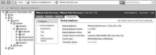 The VMware Data Recovery plug-in configuration tab.
