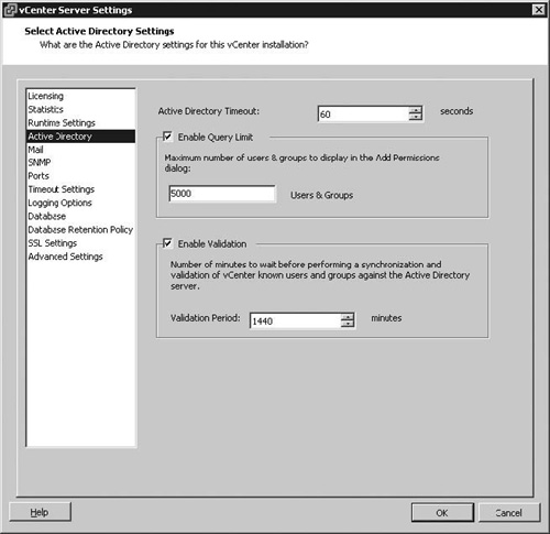 vCenter Server Active Directory settings.