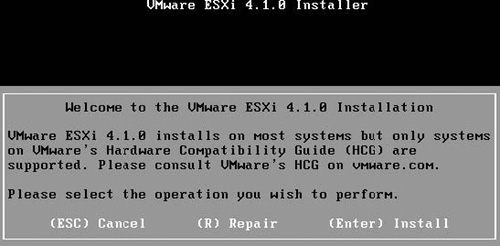 The ESXi Repair option is available on the Welcome screen during an ESXi installation.