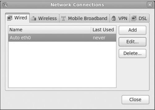 Network options in GNOME.