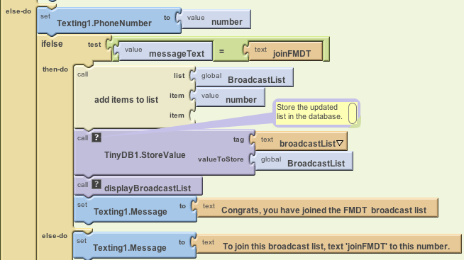 Calling TinyDB to store the BroadcastList