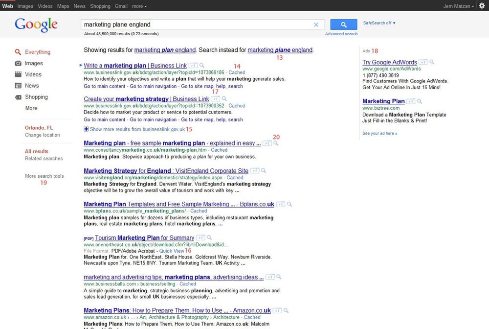 The Google search result page