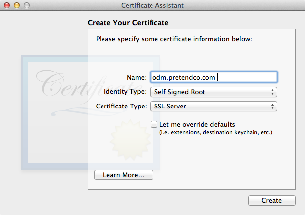 Configuring a new certificate