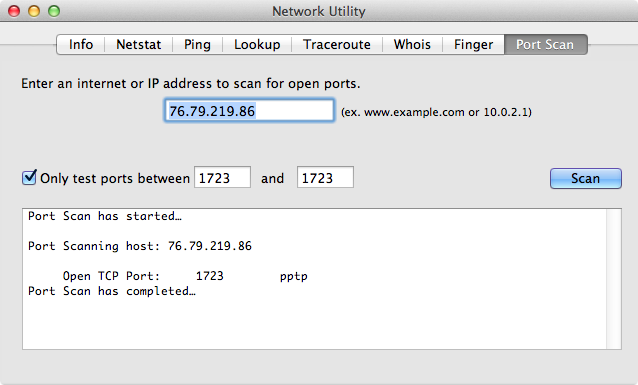 Scanning ports with Network Utility