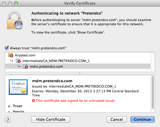 Trusting the certificate