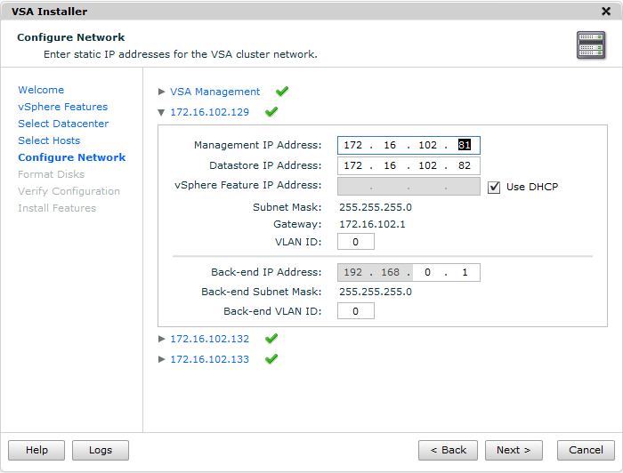 Create a VSA Cluster: network configuration on ESXi Host