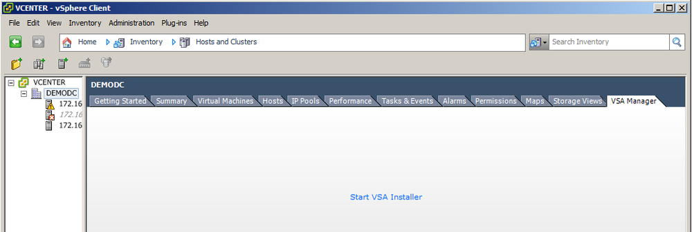 Create a VSA Cluster: datacenter tab