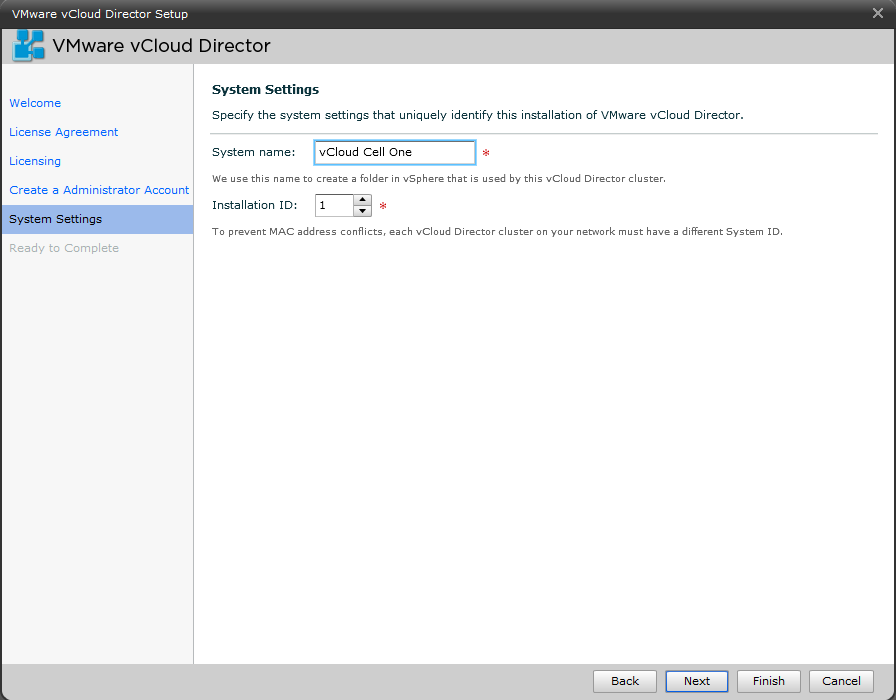 vCloud Director system settings