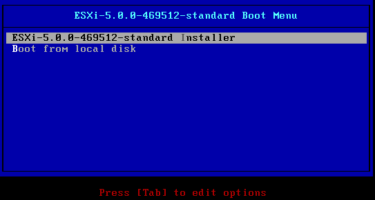 ESXi 5.x Installer boot menu