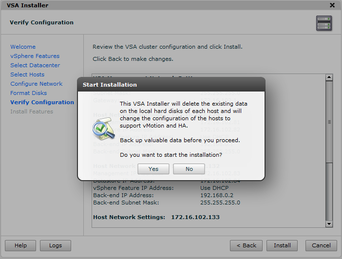 Create a VSA Cluster: local disk warning