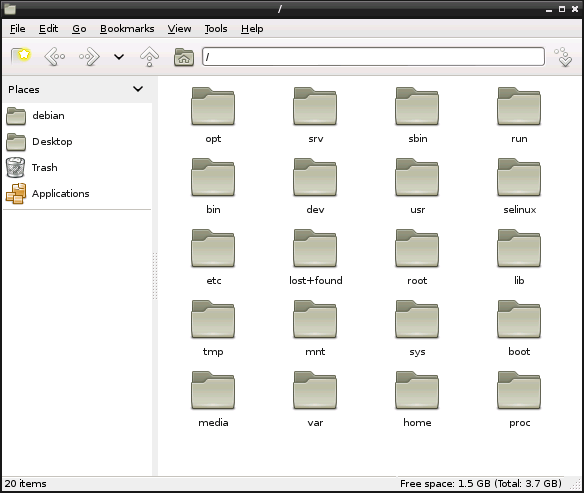 The root of the filesystem as viewed through the desktop environment