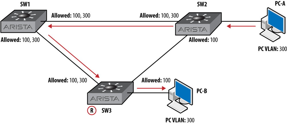 Pruned trunks in a PVSTP network
