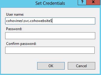 IIS application pool credential configuration