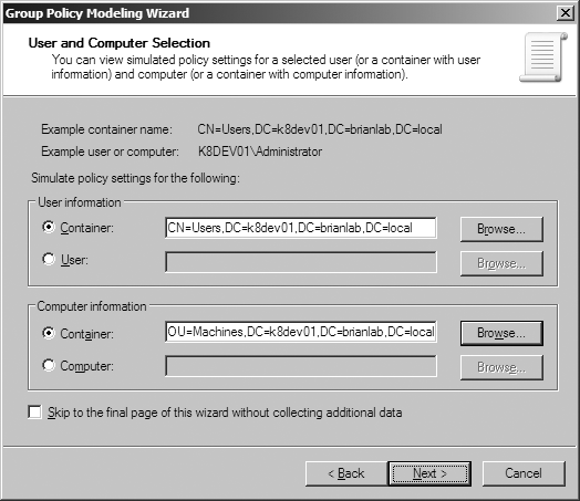 Group Policy Modeling Wizard