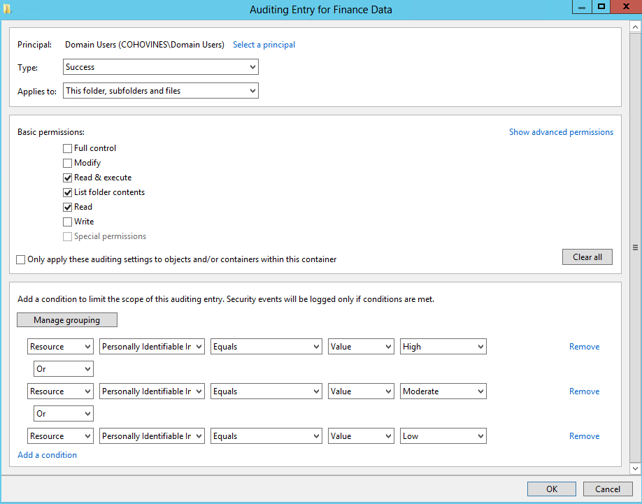 Configuring auditing of access to personally identifiable information