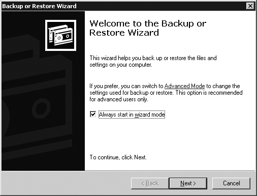 NT Backup or Restore Wizard