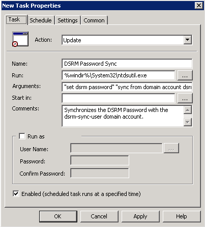 Creating the scheduled task