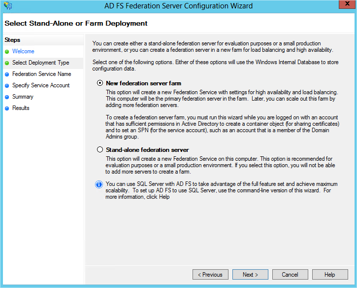 Create a standalone server or server farm