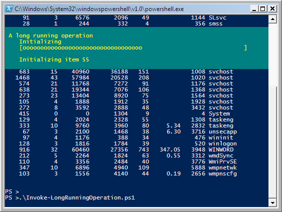 Example output from a long-running operation