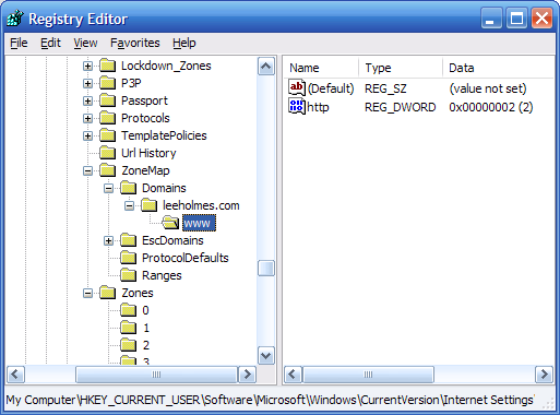 Internet Explorer zone configuration